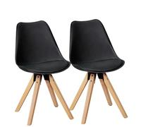 WOHNLING Conjunto de 2 Negro para Silla de Comedor Retro | Escandinavo Respaldo Silla tapizada | tapizados de Cuero sintético Silla de la Cocina