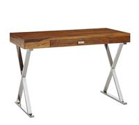 WOHNLING Escritorio 120x55x78 cm Madera Maciza de sheesham/Metal Cromo | Mesa de Oficina de diseño con cajones | Mesa de Ordenador portátil para Oficina en casa con Espacio de Almacenamiento