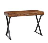 WOHNLING Escritorio 120x55x78 cm Madera Maciza de sheesham/Metal Negro | Mesa de Oficina de diseño con cajones | Mesa de Ordenador portátil para Oficina en casa con Espacio de Almacenamiento