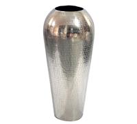 WOHNLING Jarrón decorativo de aluminio de 50 cm, color plateado, jarrón de suelo grande, redondo, moderno, jarrón de metal para flores, diseño de salón, decoración para el hogar, hecho a mano