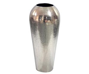 WOHNLING Jarrón decorativo de aluminio de 50 cm, color plateado, jarrón de suelo grande, redondo, moderno, jarrón de metal para flores, diseño de salón, decoración para el hogar, hecho a mano