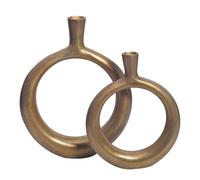Wohnling Juego de 2 jarrones decorativos de aluminio dorado con forma de rosquilla