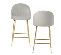 Wohnling Juego de 2 taburetes de bar de terciopelo gris con respaldo y patas doradas, taburetes de cocina escandinavos de tela/metal, 110 kg, diseño de taburetes de bar, taburetes tapizados