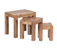 WOHNLING Juego de 3 mesas Nido de Madera Maciza Mesa de Acacia de Estar Mesa Auxiliar de Estilo rústico de Madera Natural de Color marrón Oscuro