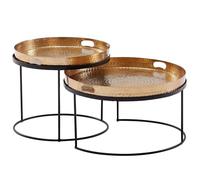 WOHNLING Juego de mesas de Centro de 2 mesas anidadas Redondas de Metal Dorado/Negro con Acabado Martillado | Mesa de Centro Bandeja extraíble | Sofá Mesa Bandeja 2 Piezas Moderno