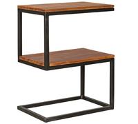 WOHNLING Mesa Auxiliar AKOLA con Forma de S de Madera Maciza Sheesham/Metal 45 x 60 x 30 cm | Mesa de salón de diseño de Estilo Country | Anstellisch Mesa de Almacenamiento Cuadrado