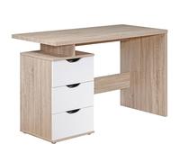 WOHNLING Mesa de diseño Escritorio de Oficina con el cajón Moderna Mesa de Sonoma/Blanco Ordenador de Mesa con Ventilador Bandeja de 120 cm