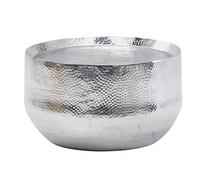 WOHNLING Mesita Aluminio Plata 60x60x35 cm Mesa de salón Martillado | Mesita de diseño Redonda de Aluminio Oriental | Mesa de Centro Redonda de Metal pequeña