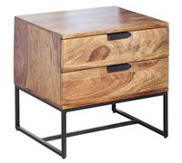 WOHNLING Mesita de Noche 50x40x51 cm Madera Maciza de Sheesham y Metal | Mesilla Mesa de Noche con 2 cajones | Consola de Noche con Espacio de Almacenamiento