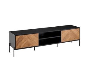 WOHNLING Mueble TV con Patas Negro/Décor Roble 163x45x40 cm Madera y Metal | Mesa TV con 2 Puertas | Lowboard Sala de Estar