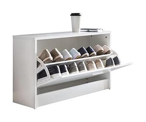 Wohnling Zapatero Split con asiento, color blanco, madera, 80 x 47 x 24 cm, banco pequeño cerrado, banco estrecho para pasillo con espacio de almacenamiento, zapatero individual