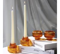 WOHO Candlestick Titings Juego de 4 titulares de candelabros votivos mbar para el centro de la mesa de bodas de otoo Candelers de vidrio acanal