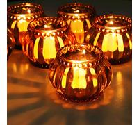Woho Juego de 6 portavelas ámbar para Velas de té, portavelas para Mesa de Boda, portavelas de Cristal a Granel para decoración del hogar