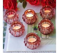 Woho Juego de 6 portavelas de Color Oro Rosa para decoración del día de San Valentín, portavelas de Cristal para Bodas, Fiestas, portavelas votivos para Centro de Mesa