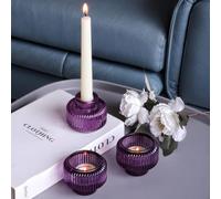 Woho Purple Candlestick Porters Juego de 4 para decoraciones de Halloween Vidreras Candelas Candelas para Accin de Gracias/Christmas Vintage Sticks