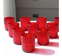 Woho Juego de 12 portavelas votivos Rojos a Granel, portavelas de Cristal para Centro de Mesa de Boda, portavelas de Diamante Tachonado para Fiesta de Navidad, decoración del hogar