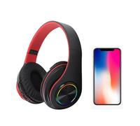 WOHPNLE Bluetooth RGB Gaming Headset, Wireless Headphones Foldable PC Game Earphones Clear Crisp Audio Gaming Headset for Home Game Daily Sessions (Negro Rojo)