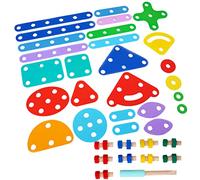 WOHPNLE Juguete de Madera para Construir Tuercas y Pernos, Juego Educativo Interactivo para niños Mont Stem, Movimientos Finos de los Dedos, Juguetes de construcción para niños en Edad