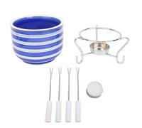 WOHPNLE Olla para fondue de queso de 10 ml, olla para derretir de cerámica impresa a mano multiusos con 6 accesorios, juego de olla para fondue para reuniones y fiestas en el hogar