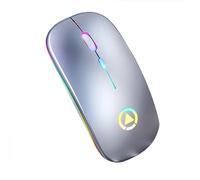 WOHPNLE Quiet Slim Wireless Mouse, Seven Color Light Computer Mouse Portable Plug and Play Mouse for PC Desktop Laptop Travel Office and Home (Gris Metálico Colorido Respiración Luminoso)