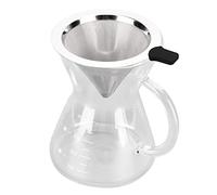 WOHPNLE Vierta sobre la, 400 ml de vidrio de borosilicato Vierta sobre el gotero de café con filtro de cono de acero inoxidable de goteo manual reutilizable para (Fondo plano)