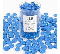 WOHSEROM Cuentas de cristal azul claro de 1 libra, canicas de cristal planas de 17-19 mm para jarrones, relleno de jarrón azul suave, rocas de pecera, decoración de acuario, gemas azules para arreglos