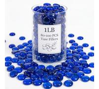 WOHSEROM Cuentas de cristal azul oscuro de 1 libra, canicas de cristal planas de 17-19 mm para jarrones, relleno de jarrón azul profundo, rocas de pecera, decoración de acuario, gemas azules zafiro