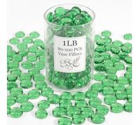 WOHSEROM Cuentas de cristal verde de 1 libra, canicas de vidrio planas de 17-19 mm para jarrones, relleno de jarrón esmeralda, rocas de pecera, decoración de acuarios, gemas verdes para plantas y
