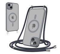 Woijrly Funda Magnética con Cuerda para iPhone 14, Carcasa Antigolpes Case Translúcida Mate Anti-Arañazos, Cover con Correa Colgante Ajustable Collar Colgar de Cuello Cadena Cordón, Gris