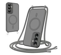 Woijrly Funda Magnética con Cuerda para Samsung Galaxy S23, Carcasa Antigolpes Case Translúcida Mate Anti-Arañazos, Cover con Correa Colgante Ajustable Collar Colgar de Cuello Cadena Cordón, Grey