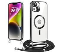 Woijrly Funda Magnético para iPhone 14 6,1" Cordón Colgante Collar Ajustable, Compatible con MagSafe, Antigolpes Anti-Arañazos Collar Correa Cordón Carcasa para iPhone 14, Negro