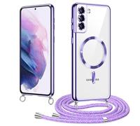 Woijrly Funda Magnético para Samsung Galaxy S21 6,2" Cordón Colgante Collar Ajustable, Compatible con MagSafe, Antigolpes Anti-Arañazos Collar Correa Cordón Carcasa para Samsung Galaxy S21, Púrpura