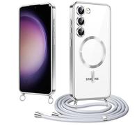 Woijrly Funda Magnético para Samsung Galaxy S23 FE 6,4" Cordón Colgante Collar Ajustable, Compatible con MagSafe, Antigolpes Anti-Arañazos Collar Correa Cordón Carcasa para Samsung S23 FE, Plata