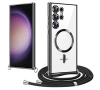 Woijrly Funda Magnético para Samsung Galaxy S23 Ultra Cordón Colgante Collar Ajustable, Compatible con MagSafe, Antigolpes Anti-Arañazos Collar Correa Cordón Carcasa para Samsung S23 Ultra, Negro