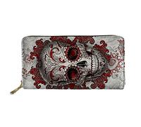 Woisttop Cartera larga de cuero para mujer, monedero de regalo para tarjetas de teléfono, bolsillo de capacidad de embrague, Skull Red, Talla única, Moderno