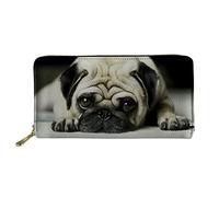 Woisttop Cartera larga de piel con diseño de perro carlino y animales, para viaje, tarjetero, teléfono, gran capacidad, cremallera alrededor, carlino, Talla única, Estampado animal