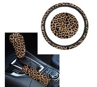 Woisttop Juego de accesorios para coche, funda de volante con estampado de leopardo para mujer, ajuste universal de 14 a 15 pulgadas con funda de freno de mano, decoración de coche