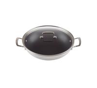 Le Creuset 3-Ply Wok antiadherente con tapa de vidrio, diámetro 30 cm, acero inoxidable, volumen 4, 3 L, para todo tipo de fuentes de calor (incluso inducción), metálico, 96201130001000
