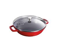 Staub Specialities Wok con tapa de cristal 30 cm, Hierro fundido, Cereza