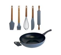 Wok ø30cm en aluminio prensado con 5 utensilios de silicona noia san ignacio 30 cm