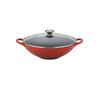 Le Creuset Wok de hierro fundido con tapa de cristal, diámetro 36 cm, 4.5 L, Cereza, 25304360600460