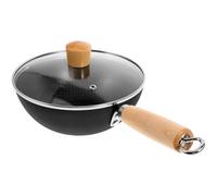 Wok Antiadherente de Hierro Negro 20cm para Cocinar | Tapa de Vidrio, Capacidad Aproximada 1,5 L, Manejo Ligero, para Fideos y Carnes