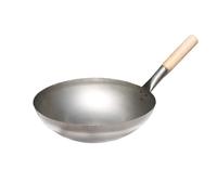 Wok Chino Ø 30 Cm De Acero, Con Mango De Madera, Fondo Redondo