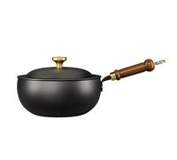 Wok chino, sartén de hierro forjado a mano con mango de madera, sartén tradicional, utensilios de cocina for cocinas de inducción, eléctricas y de gas.(24cm)