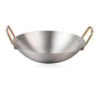 Wok de Acero Inoxidable Doble Asa, Redondo, para Cocinar | Superficie Pulida y Lisa, Uso Versátil en Cocina a Llama, Apto para Ramen y Fideos