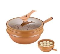Wok de cerámica con tapa, Wok con tapa resistente a los arañazos, olla saludable antiadherente de arcilla para cocinar al vapor y cocinar, cocinar al vapor y cocinar todo en 1 Wok para freír de fondo