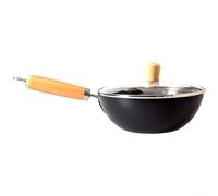 Wok de hierro forjado sin revestimiento de 20 cm con influencia de cocina japonesa para uso individual compatible con cocinas de inducción y tipos de estufas múltiples (B-24 cm)