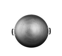 Wok de hierro fundido, parte inferior redonda tradicional, diseño cóncavo poco profundo para una distribución uniforme del calor, ideal para freír y saltear, perfecto para cocinar en casa