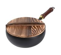 Wok de hierro tradicional, sartén de hierro sin revestimiento, wok con tapa, kit de sartén para el hogar, al aire libre, restaurante, camping, sartén de fondo plano de acero al carbono con mango de