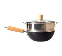 Wok pequeño de estilo japonés de 20 cm, olla de hierro forjado sin revestimiento, funciona en cocina de inducción, estufa de gas y estufa eléctrica para cocinar porciones individuales (C-24 cm)